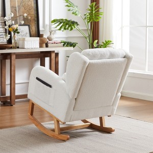Ridstar Upholstered 27.2 Inch Modern High Backrest Accent Rocking Chair With Pocket For Reading, Living Room-White - 1 of 4