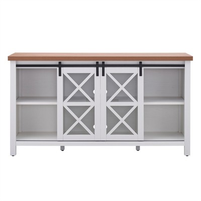 Clementine 58" White and Golden Oak Modern Farmhouse TV Stand