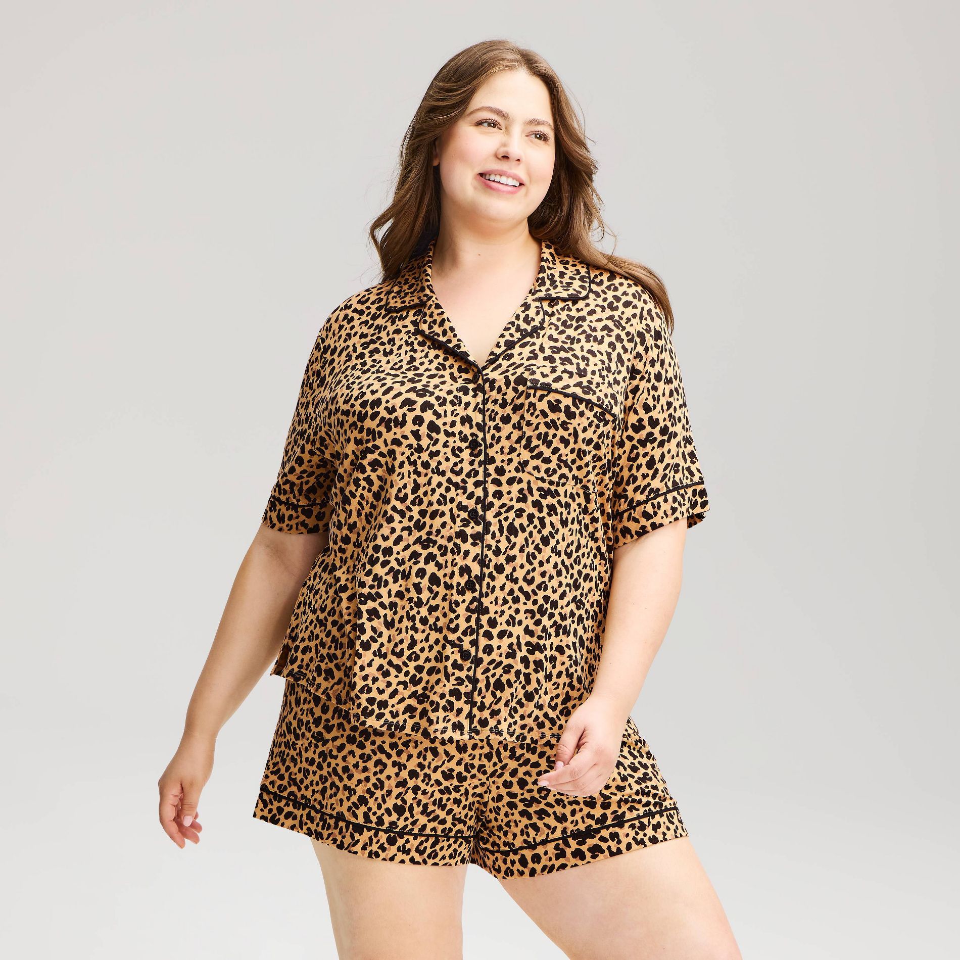 Women's Cloud Knit Modal Short Sleeve Notch Collar Top and Shorts Pajama Set - Auden™