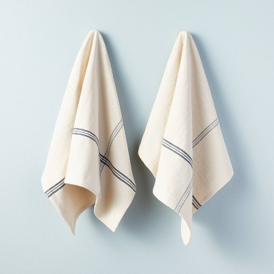 2ct Engineered Stripe Kitchen Towel Set Blue/Sour Cream - Hearth &#38; Hand&#8482; with Magnolia