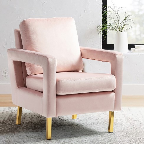 Pene Velvet Accent Armchair With Golden Metal Base- Pink : Target