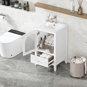 ChicFurnit Bathroom Vanities Bathroom Vanity for Bathroom Cabinet with Soft Closing Door Storage Rack and A Drawer, White, 20"*18.3"*34" - 1 of 4