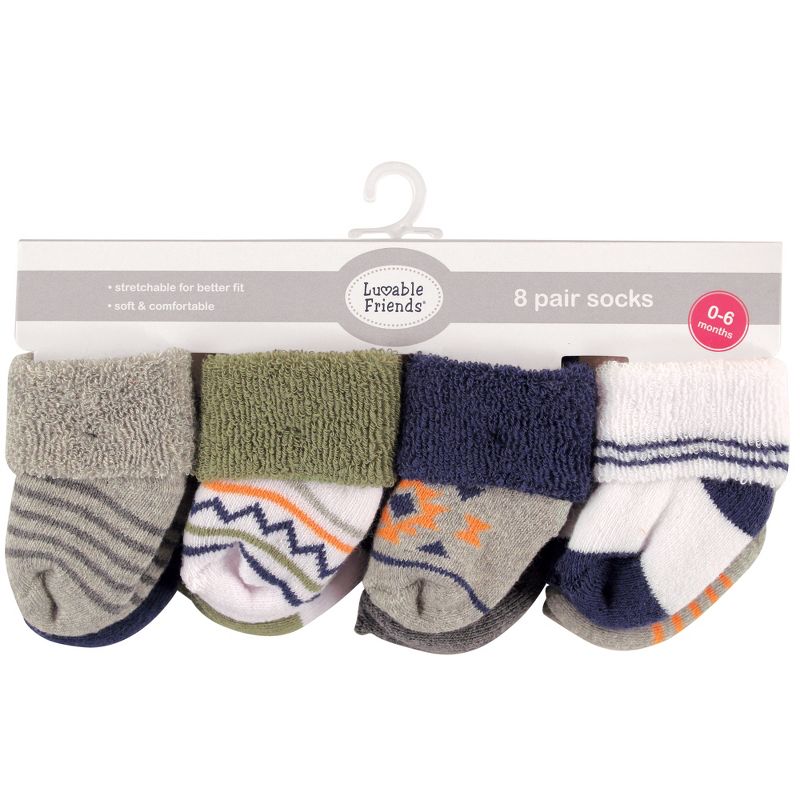 Luvable Friends Baby Boy Baby Newborn and Baby Terry Socks, Green Stripe, 0-6 Months, 2 of 3