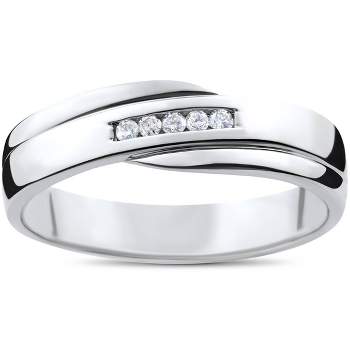 Pompeii3 Mens Cut Diamond Wedding Ring 1/6cttw 10K White Gold High Polished Channel Set