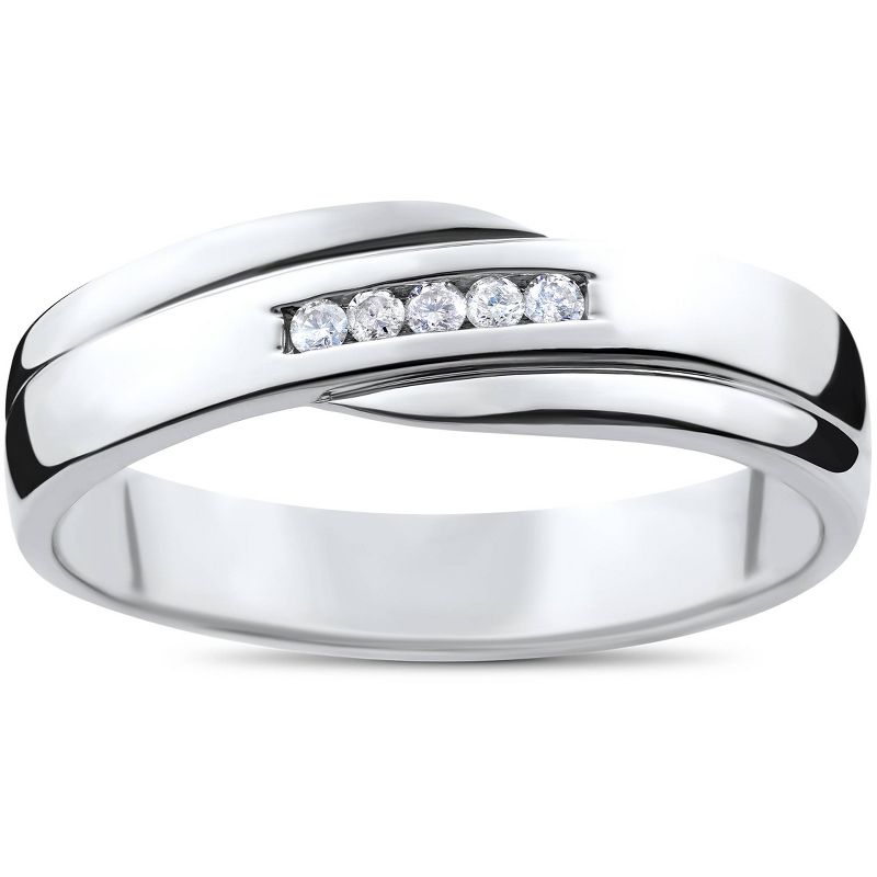 Pompeii3 Mens Cut Diamond Wedding Ring 1/6cttw 10K White Gold High Polished Channel Set, 1 of 5
