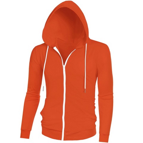 Lars Amadeus Men's Zip Up Long Sleeves Solid Color Knit Hooded Jackets Orange Small