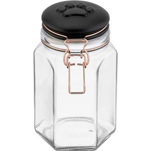 Amici Pet Bernese Glass Treats Canister, 40 oz. , Clear w/ Black Lid - 1 of 4