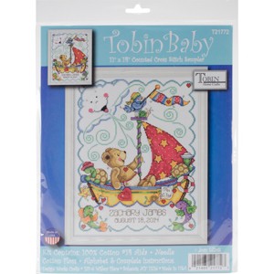 Tobin Counted Cross Stitch Kit 11"X14"-Sail Away Baby Birth Record - 1 of 2