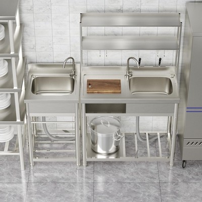 63" Freestanding Stainless Steel Outdoor Utility Sink with Storage Shelves