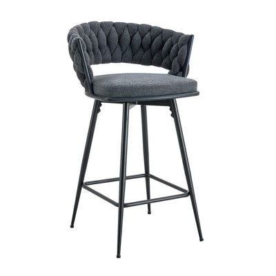 Lirago Two Sets of Swivel Bar Stools with Cotton-Linen Cushions & Electroplated Metal Frames-Rotatable Design