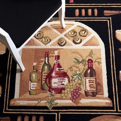 Handmade Black/Multi Floral Wool Round Rug, 8' Diameter