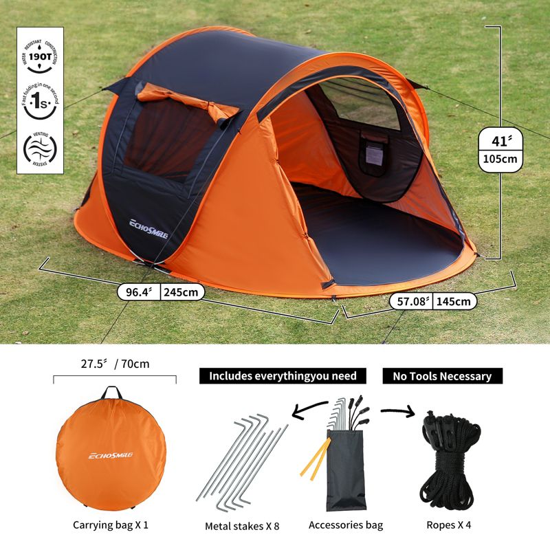 EchoSmile 2-Person Pop Up Camping Tent, 3 of 8