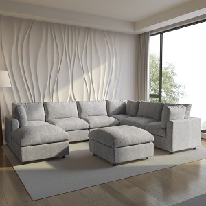 Modular Sectional Sofa with Ottoman,134inch U Shaped Convertible Cloud Couch,8 Seater Convertible V Shaped Living Room Sets - 1 of 4