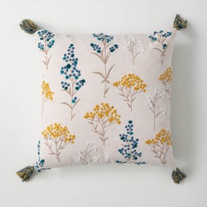 Sullivans Embroidered Botanical Decorative Pillow 17"H Multicolored - 1 of 3
