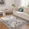 Machine Washable Vintage Area Rug - Low Pile Boho Farmhouse Distressed Floral Print Non-Slip Ultra Thin Living Room Bedroom Office Rug - 2 of 4