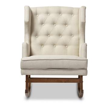 Iona Mid - Century Retro Modern Light Fabric Upholstered Button - Tufted Wingback Rocking Chair - Light Beige - Baxton Studio