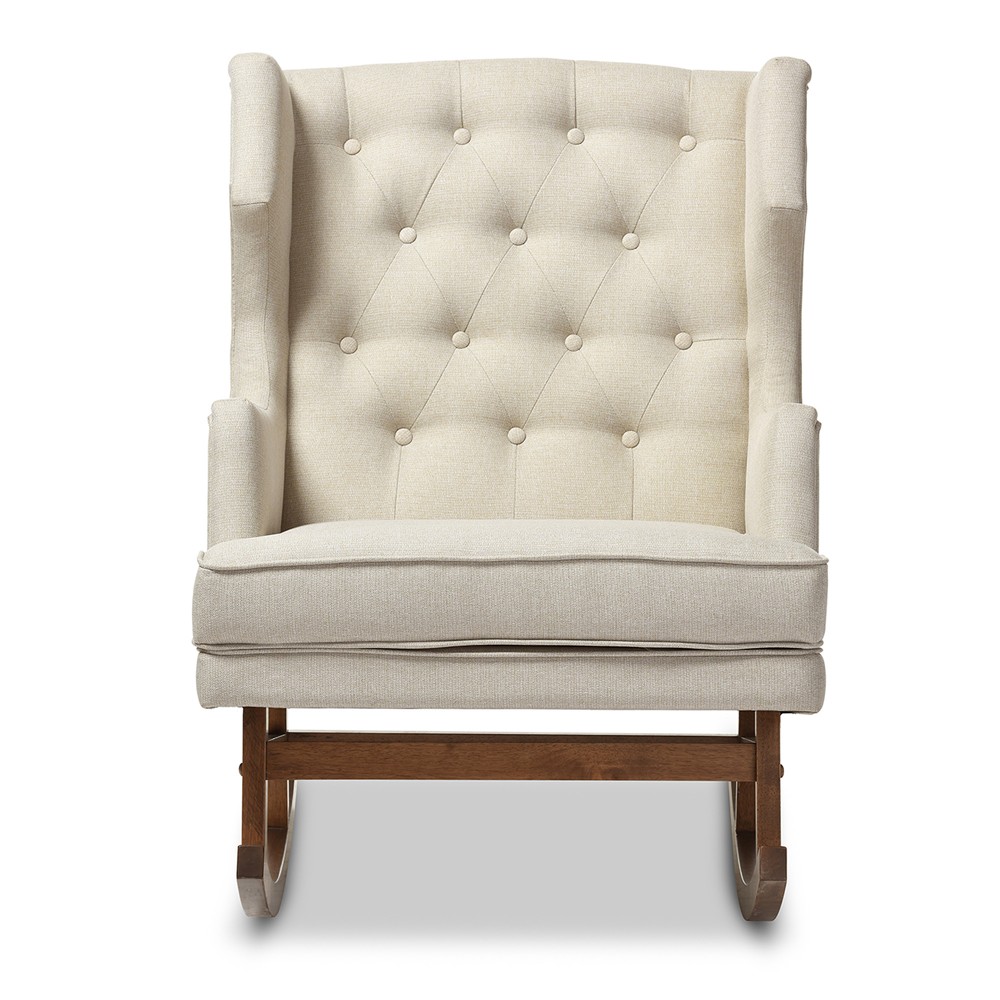 Photos - Rocking Chair Iona Mid - Century Retro Modern Light Fabric Upholstered Button - Tufted W
