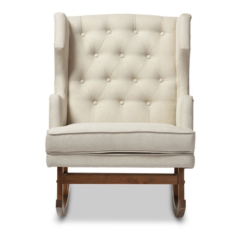 Iona Mid - Century Retro Modern Light Fabric Upholstered Button - Tufted Wingback Rocking Chair - Light Beige - Baxton Studio, 1 of 6