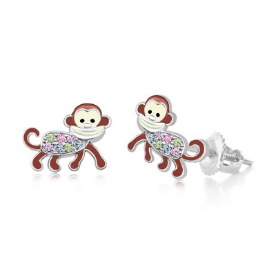 Chanteur Hypoallergenic Kids Jewelry Accessories Monkey CZ White Gold Palladium Plating Stud Earrings Surgical Titanium Posts