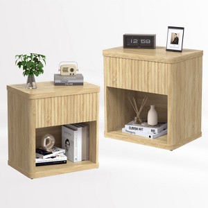 Huxxion Fluted Nightstand with Drawer, Large Wood Night Stand with Storage, for Bedroom Living Room Office, Natural Wood - 1 of 4