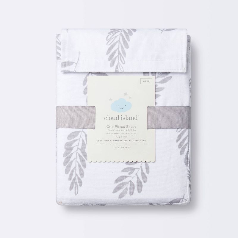 Ferns Crib Fitted Sheet - Cloud Island&#8482; White/Gray, 6 of 7