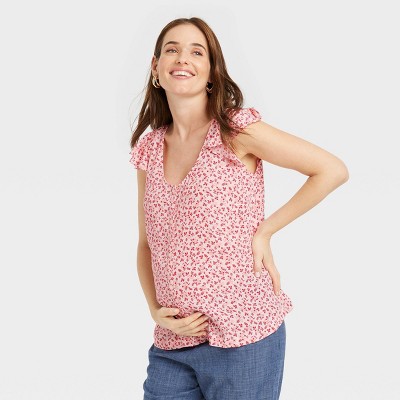 The Nines by HATCH™ Flutter Short Sleeve Maternity Blouse Assorted Pink Floral