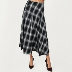 Anna-Kaci Women's Plaid Midi Skirt with A-Line Silhouette Flowy