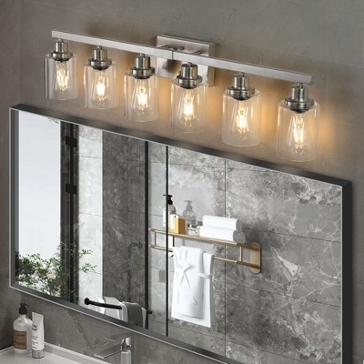 24" Modern Bathroom Vanity Light Industrial Wall Sconce with Clear Glass Shades (No Bulbs)
