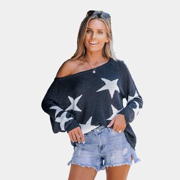 Women's Star Print One-Shoulder Sweater - Cupshe