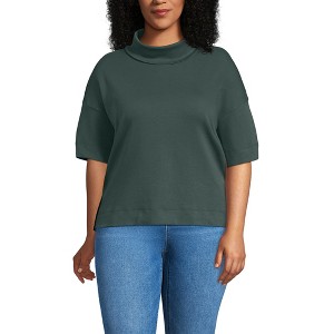Lands' End Women's Elbow Sleeve Supima Cotton Relaxed Turtleneck - 1 of 3