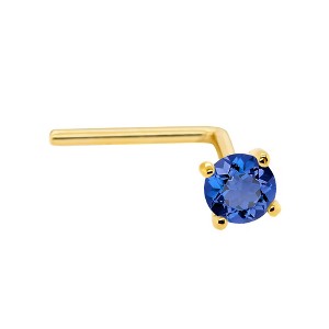 Jewelry Avalanche 22G 14K Gold L-shape Nose Stud with Blue Sapphire Gemstone - 1 of 2