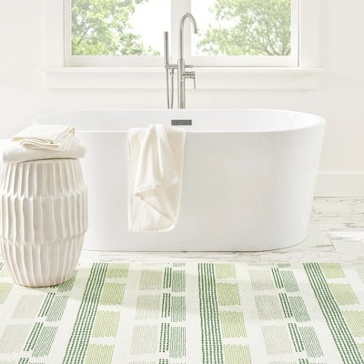 Green and White Rectangular Machine Washable Synthetic Rug 5' x 8'
