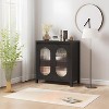 Garvee 31-Inch Small Sideboard Buffet Cabinet with Glass Doors and Adjustable Shelf – Modern Black Engineered Wood Storage Console - 3 of 4