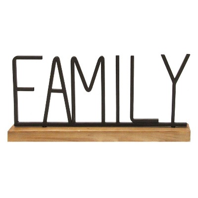 21.25" x 9.25"Metal and Wood Family Table Top Black/Natural - Stratton Home Décor