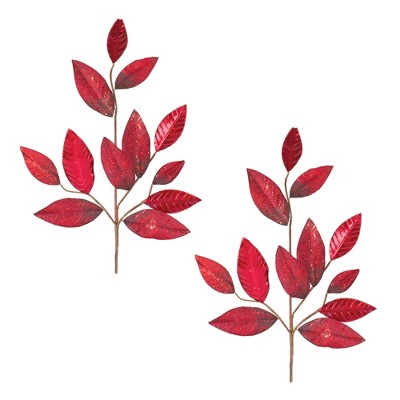 Melrose Glittered Leaf Spray (Set of 2)