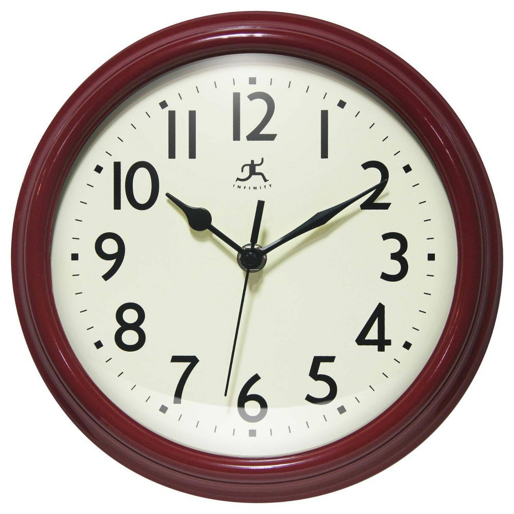 Photos - Wall Clock 9.5" Nostalgic Plastic Clock Red - Infinity Instruments