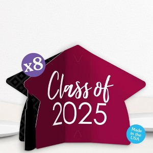Big Dot of Happiness 8 Count Maroon Graduation 3D Centerpiece Table Decorations, Freestanding Class of 2025 Burgundy Grad Party Centerpieces - 1 of 4