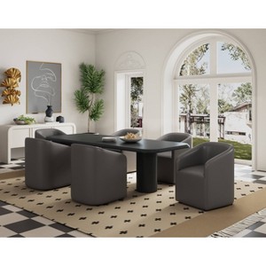Set of 2 Anna Modern Round Faux Leather Dining Armchairs - Manhattan Comfort - 1 of 4