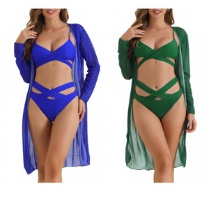 INSPIRE CHIC Women's Criss Cross Adjustable Spaghetti Straps Triangle Bottoms Swimwear Bikini Suits 2 Sets - 1 of 4