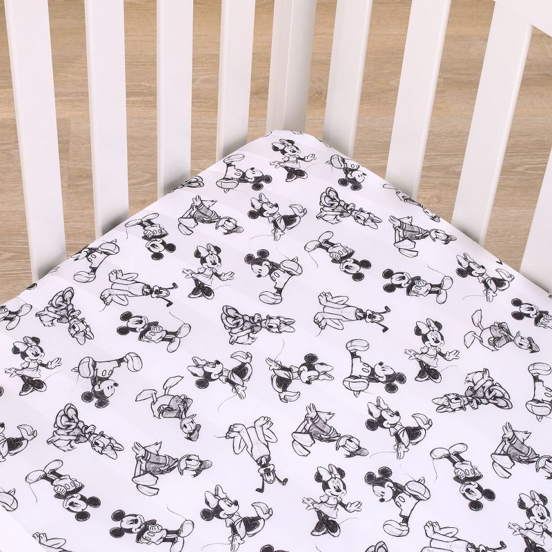 Disney Mickey Mouse - Charcoal, Black and White Mickey and Friends, Minnie Mouse, Donald Duck and Pluto Nursery Fitted Crib Sheet, 3 of 6