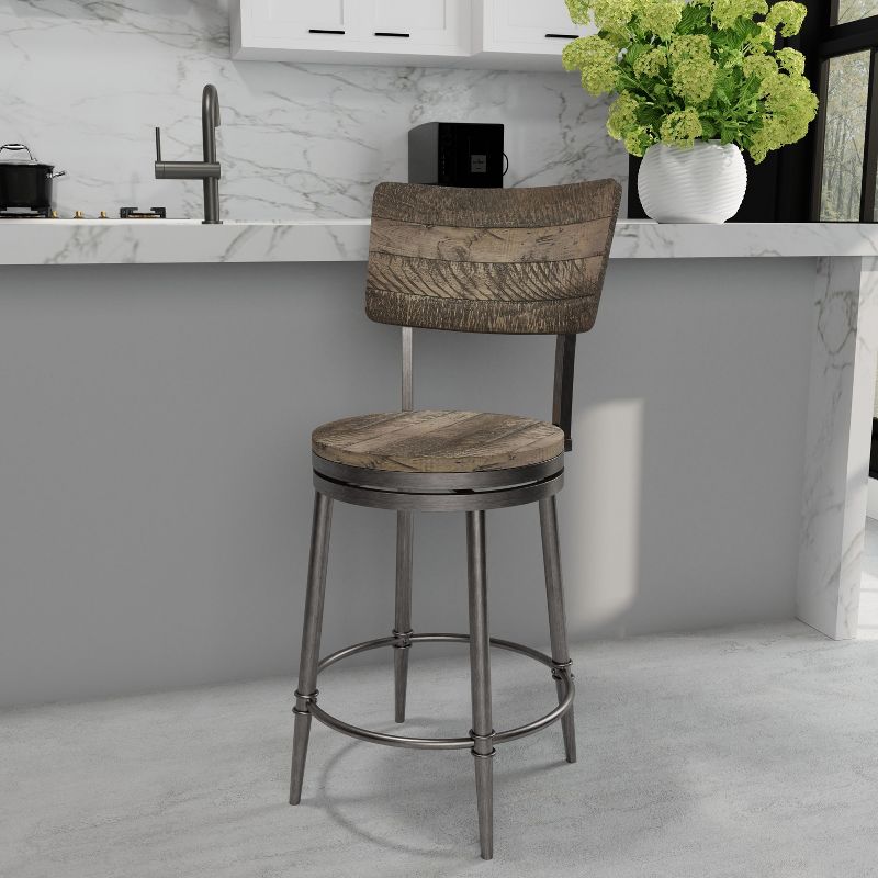 Jennings Wood and Metal Swivel Counter Height Barstool Rubbed Pewter Gray - Hillsdale Furniture, 1 of 14