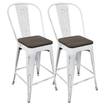 Set of 2 24" Oregon Industrial High Back Counter Height Barstools - LumiSource
