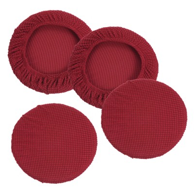 Unique Bargains Polyester Round Washable Elastic Bar Stool Cover for Dia 11"-13" Chairs 4 Pcs Wine Red