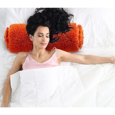 Rust Orange Shaggy Long Hair Bolster Pillows Set