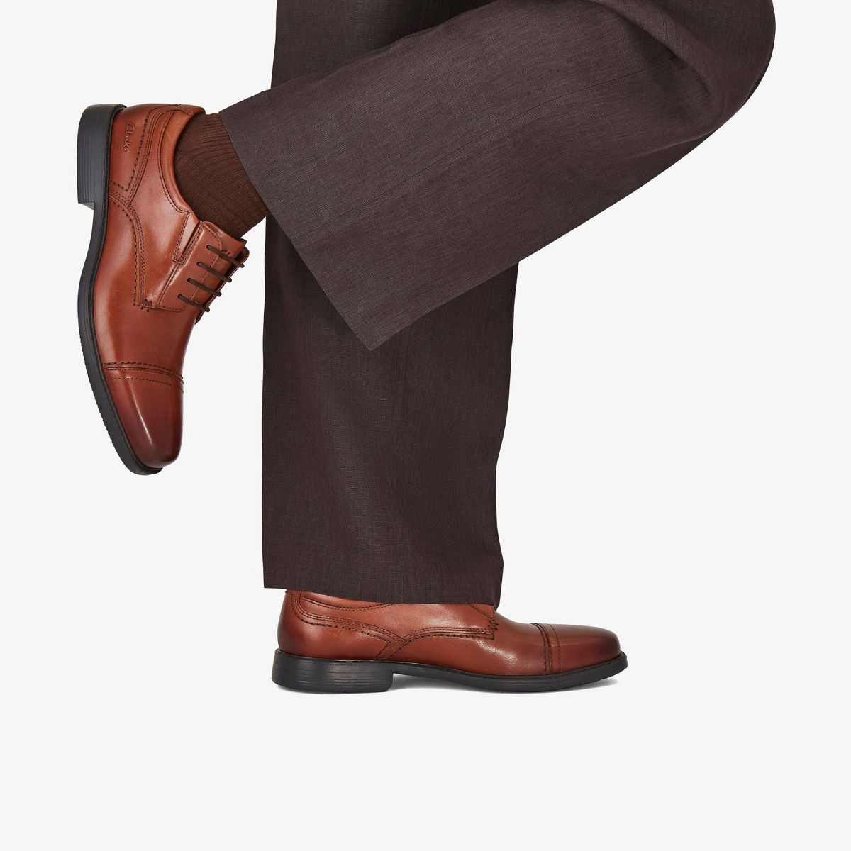 Clarks Mens Dresslite Cap Tan Leather Shoes - thumbnail 2