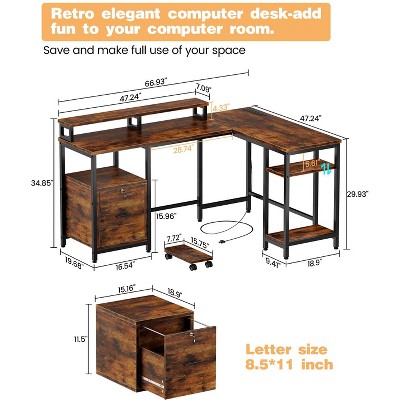 Diagram with dimensions of desk and accessories