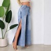 Coolmee Women's Baggy Wide Leg Jeans Trendy Distressed High Waist Split Hem Boyfriend Denim Pants - 2 of 4