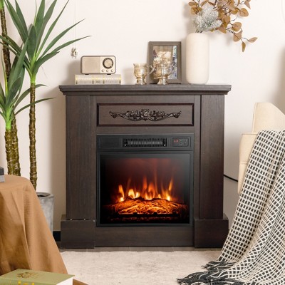 18-Inch Black Iron Electric Fireplace with Glass Mantel