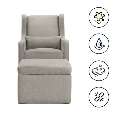 Gray Linen Swivel Glider with Storage Ottoman