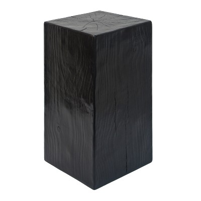 Vynxaria Square Column End Table, 27.5"H MGO Side Table w/Distressed Finish, Indoor Outdoor Use, Black